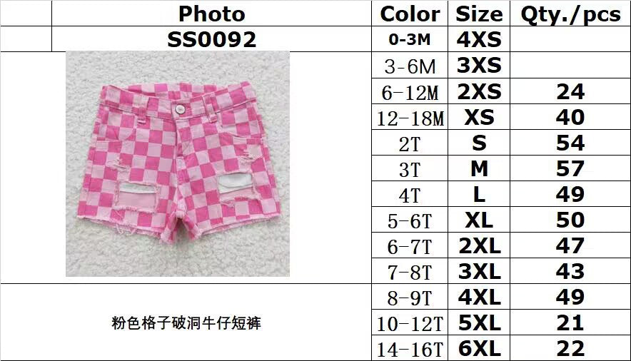 SS0092 Pink Check Denim Shorts