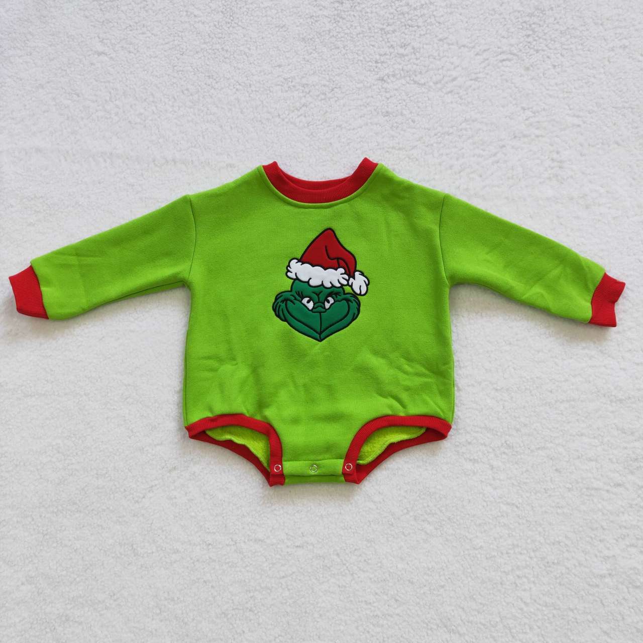 LR0277 Christmas embroidered grinch green long-sleeved jumpsuit