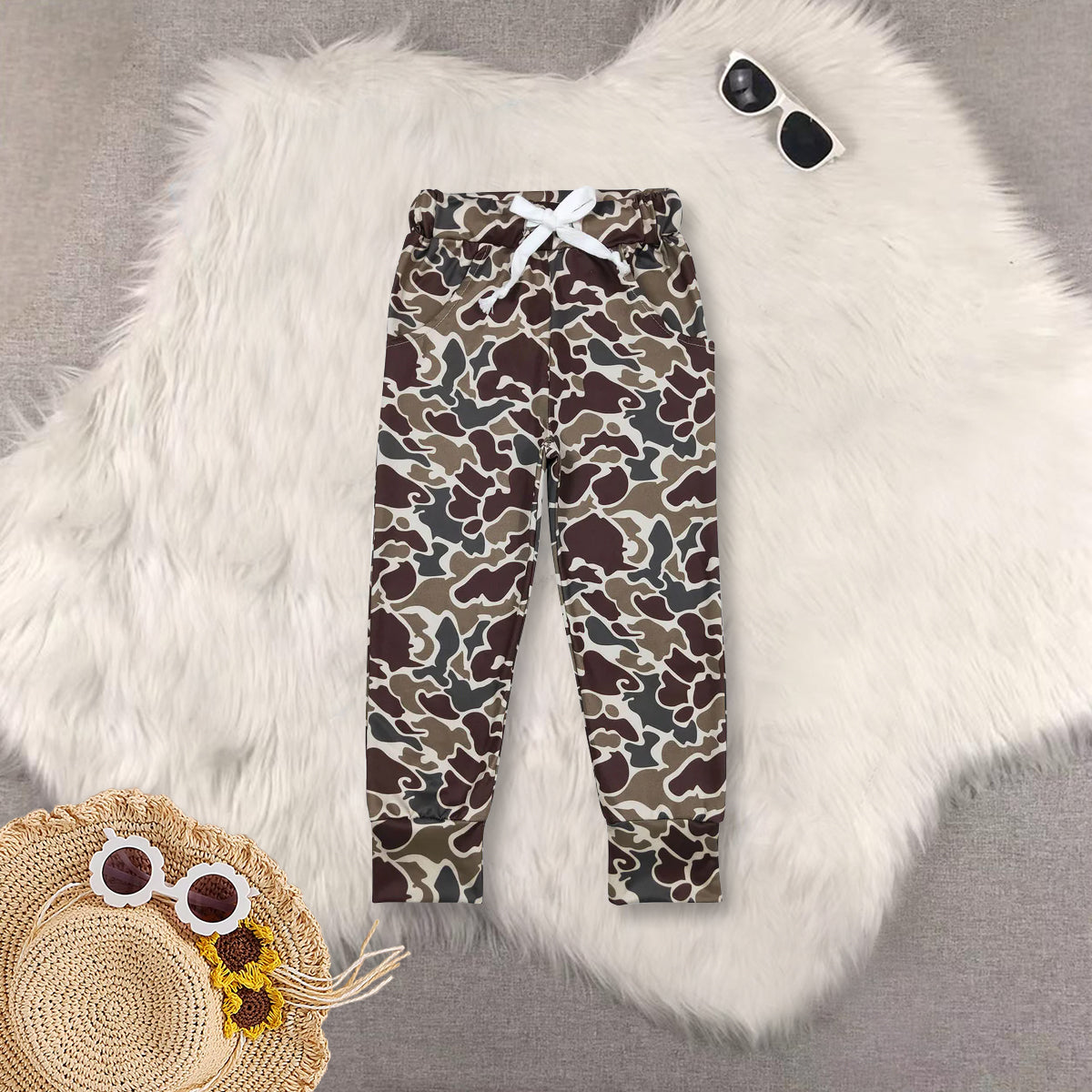 RTS NO MOQ Sibling baby boy clothes Offset camouflage duck dark brown short sleeve top and pants and set