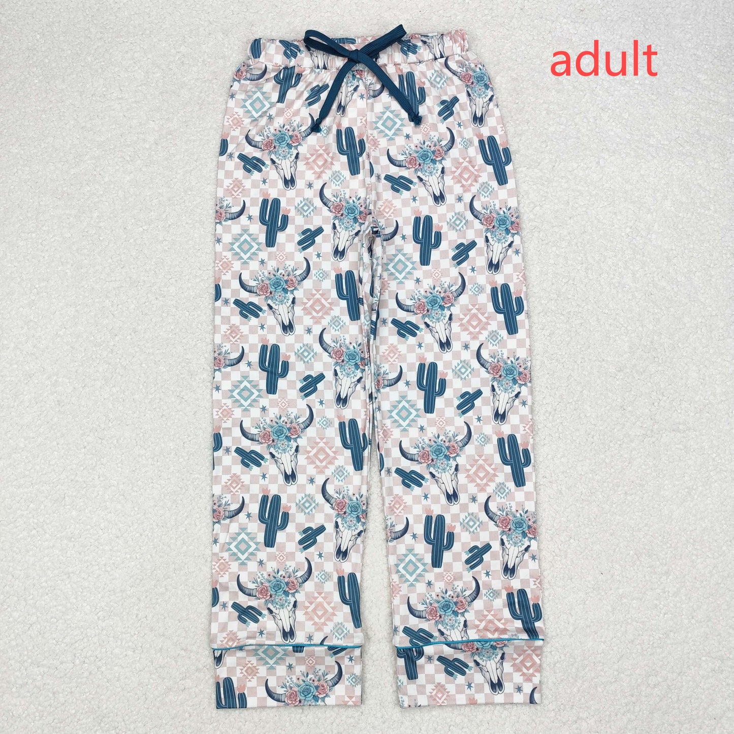 RTS NO MOQ(In Stock) P0584 Adult female cactus alpine bull head geometric plaid trousers