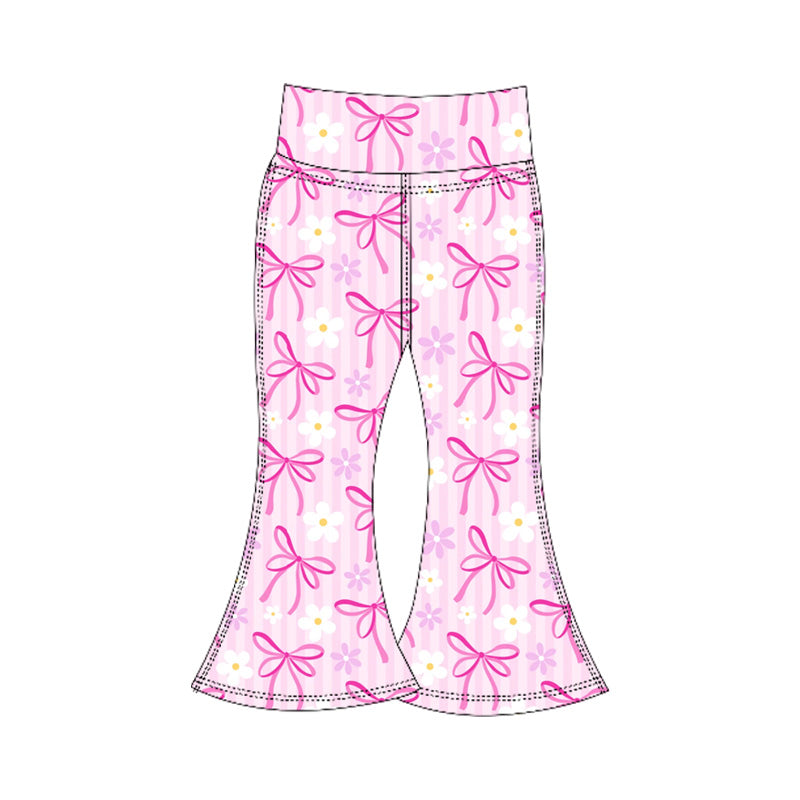 No moq P0771 pre-order toddler girl clothes yoga bow floral pink long sleeve pant- 2025.6.6