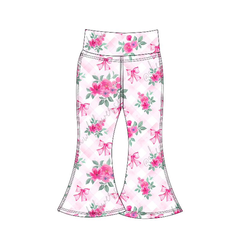 No moq P0772 pre-order toddler girl clothes yoga bow floral pink long sleeve pant- 2025.6.6