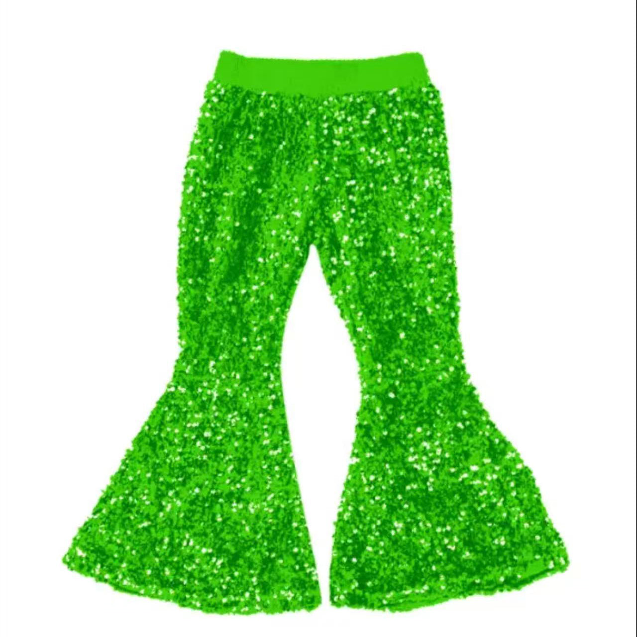 No moq P0777 pre-order toddler girl clothes green sequins long sleeve pant- 2025.6.9