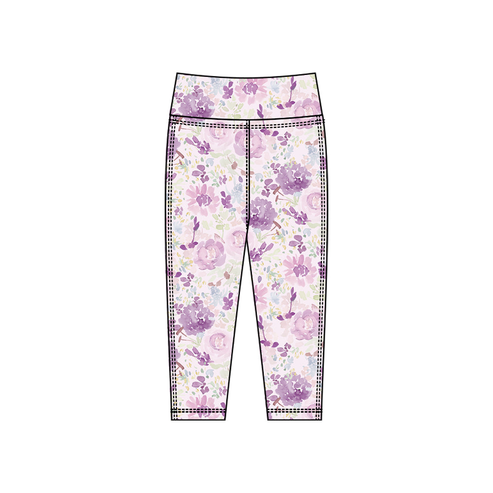 (Pre Order) No moq P0916 pre-order toddler girl clothes yoga floral long pant-2025.10.15
