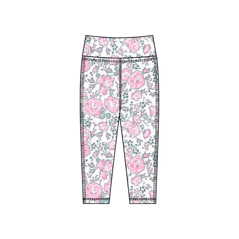 (Pre Order) No moq P0917 pre-order toddler girl clothes yoga floral long pant-2025.10.15
