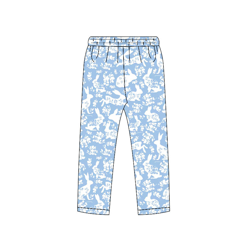 (Pre Order) No moq P0961 pre-order toddler girl clothes bunny floral blue long pant-2025.11.5