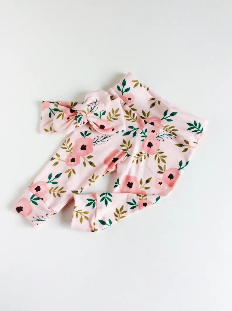 (Pre Order) No moq P1003 pre-order toddler girl clothes floral long pant-2025.11.22