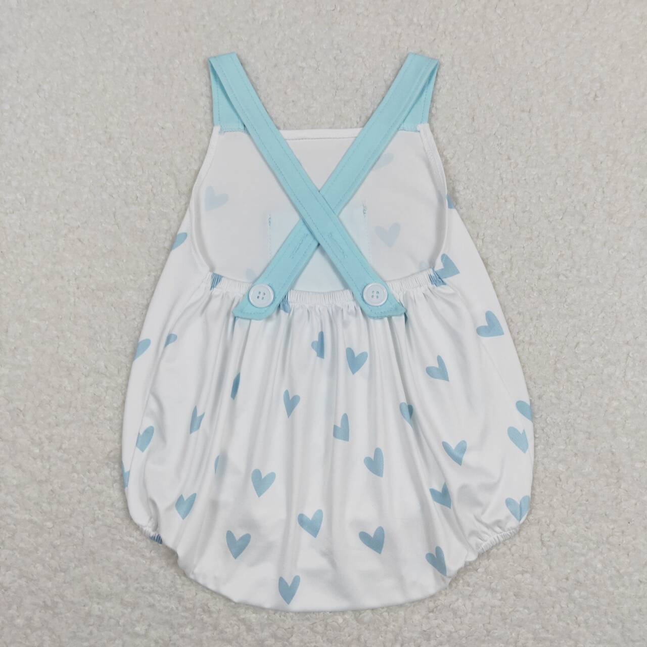 SR0732 Pocket Heart Blue and White Tank Top Bodysuit