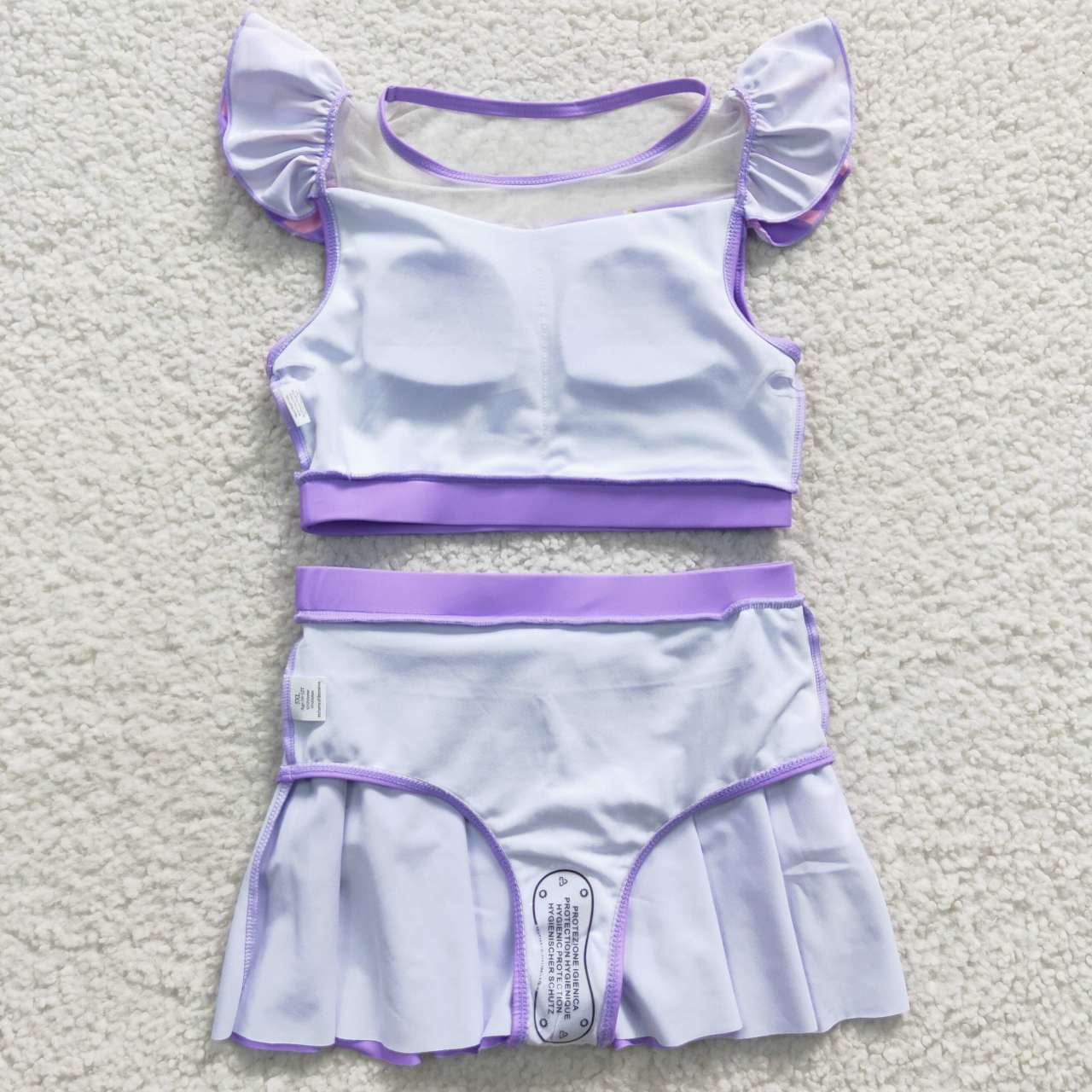 S0145 Cartoon Purple Short Sleeve Skirt Swimsuit Set