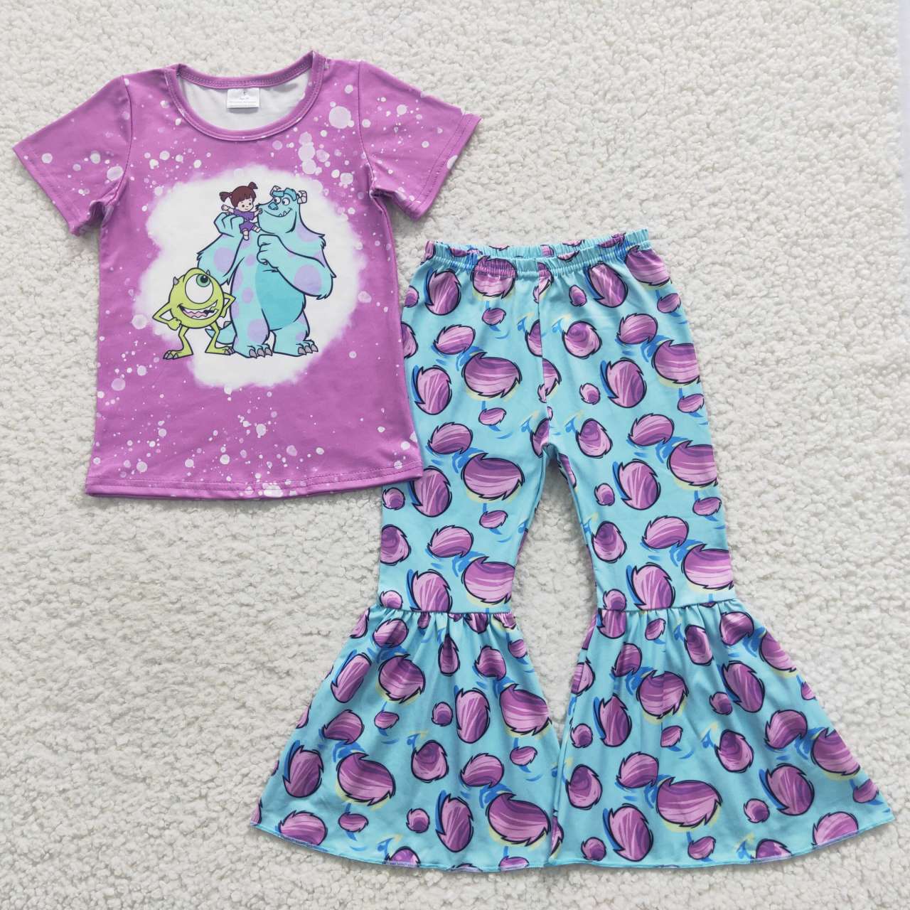 RTS NO MOQ(In Stock) GSPO0731 Cartoon Monster University monste purple short-sleeved trouser suit