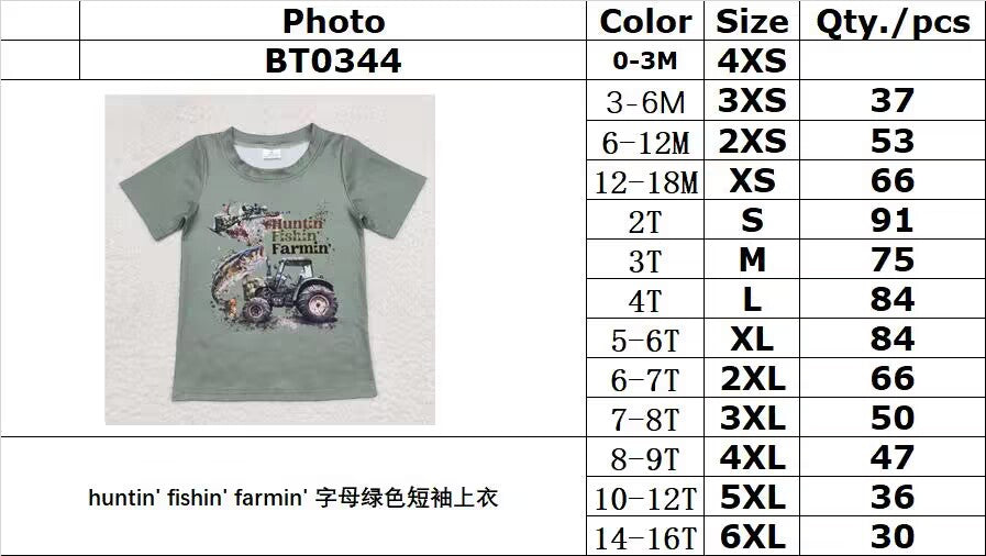 RTS BT0344huntin' fishin' farmin' lettering green short-sleeved top 3