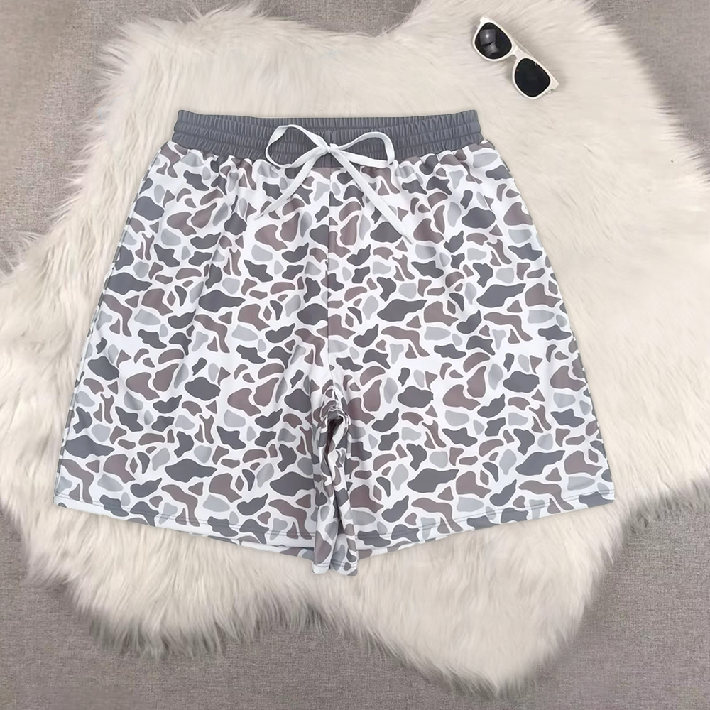 RTS NO MOQ Sibling Adult male brown and green camouflage swim trunks