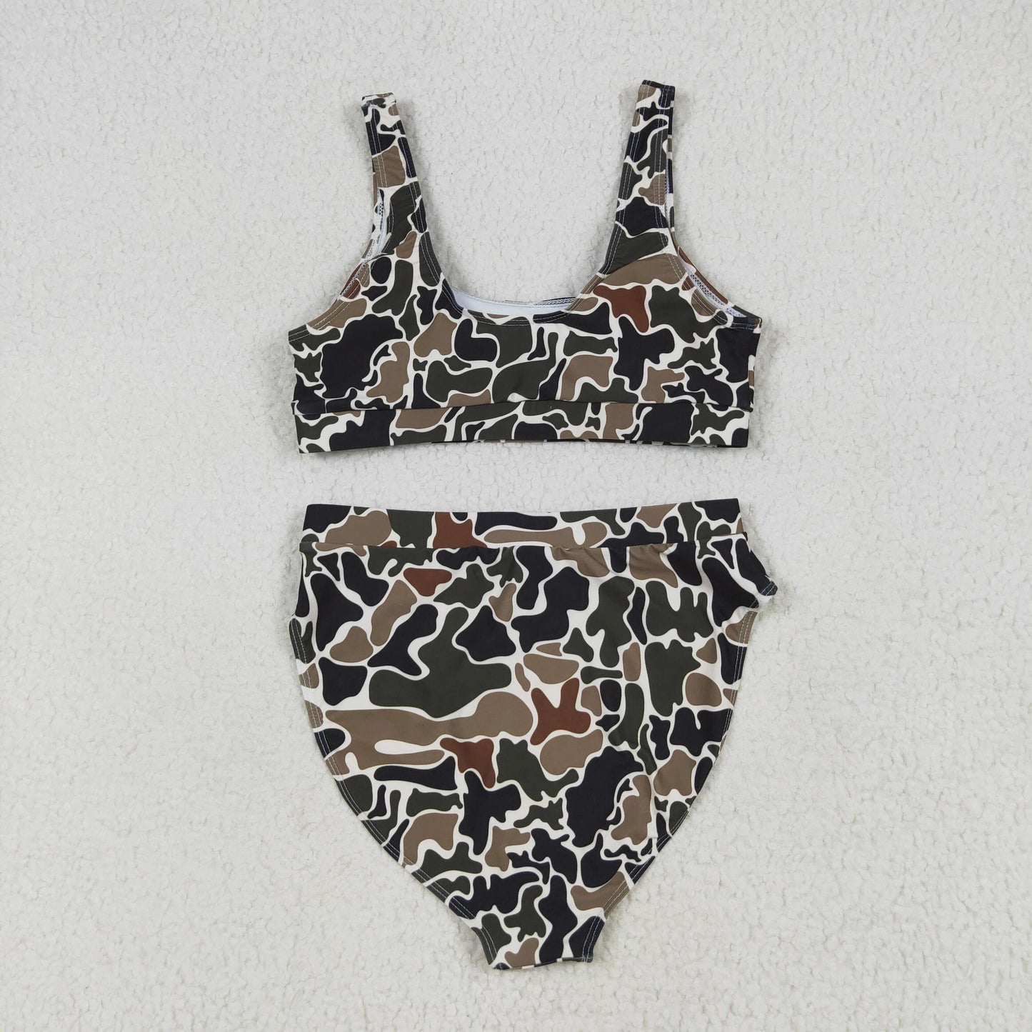 RTS NO MOQ(In Stock) S0566+S0567 Adult female camouflage beige swimsuit vest briefs sets