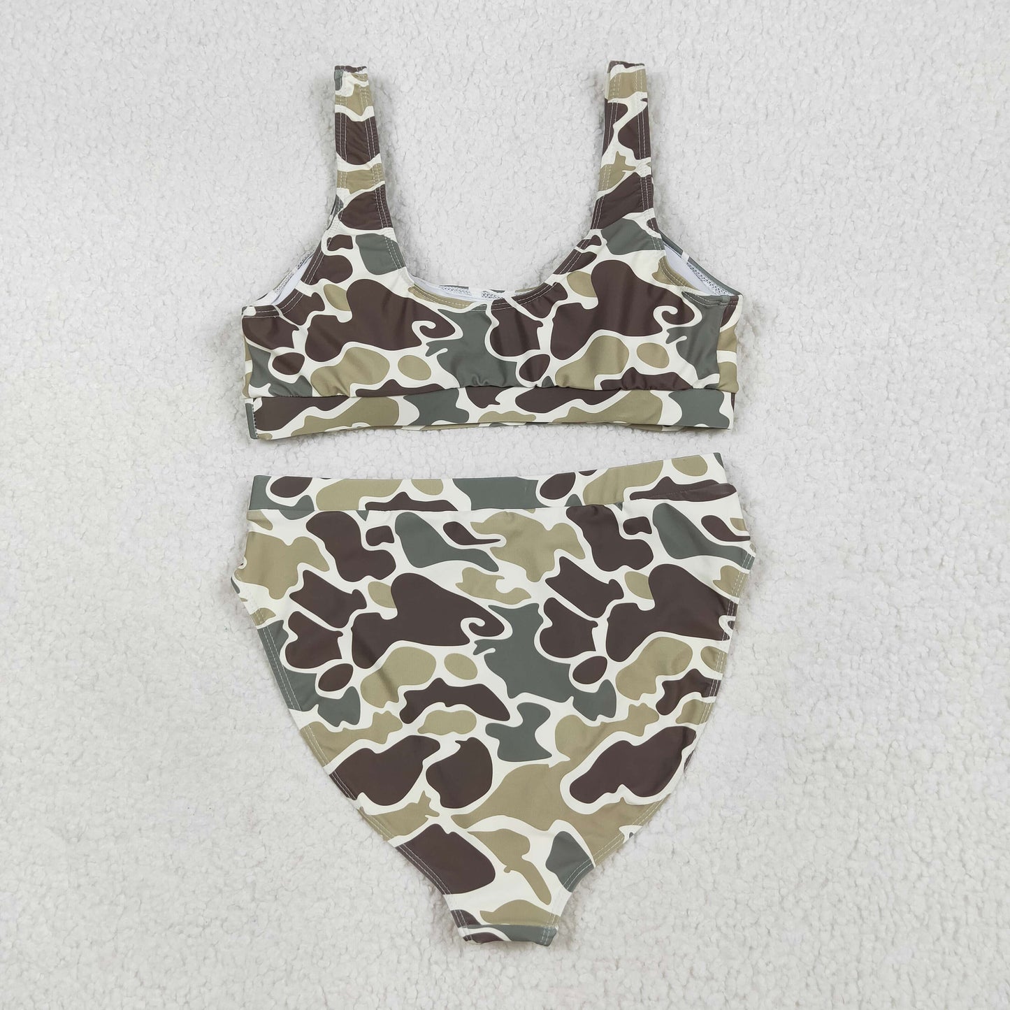 RTS NO MOQ(In Stock) S0570+S0571 Adult female brown green camouflage swimsuit vest briefs sets