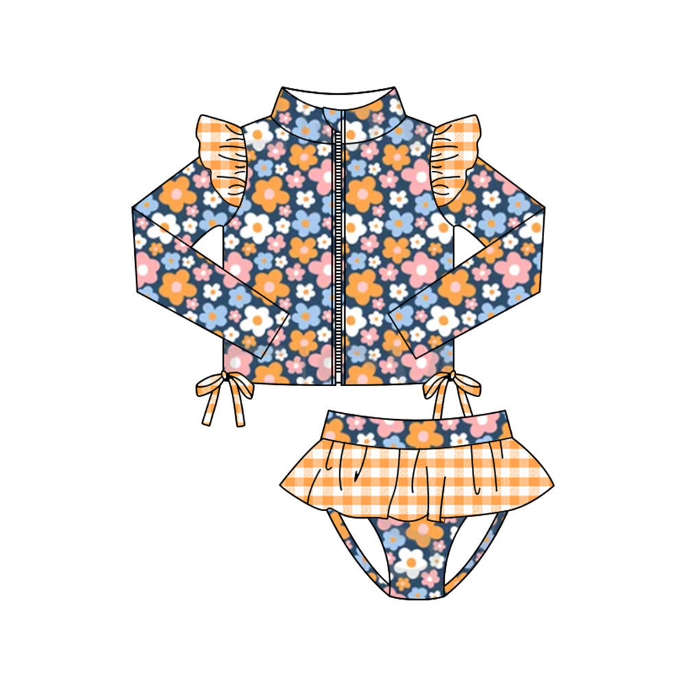 (Pre Order) No moq S0609 PRE-ORDER baby girl clothes summer floral long sleeve swimsuit -2025.11.3