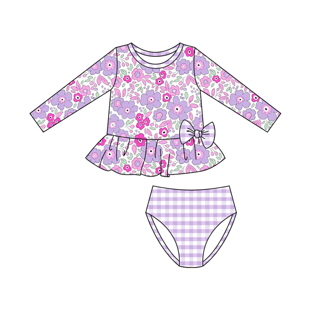 (Pre Order) No moq S0611 PRE-ORDER baby girl clothes summer floral long sleeve swimsuit -2025.11.3