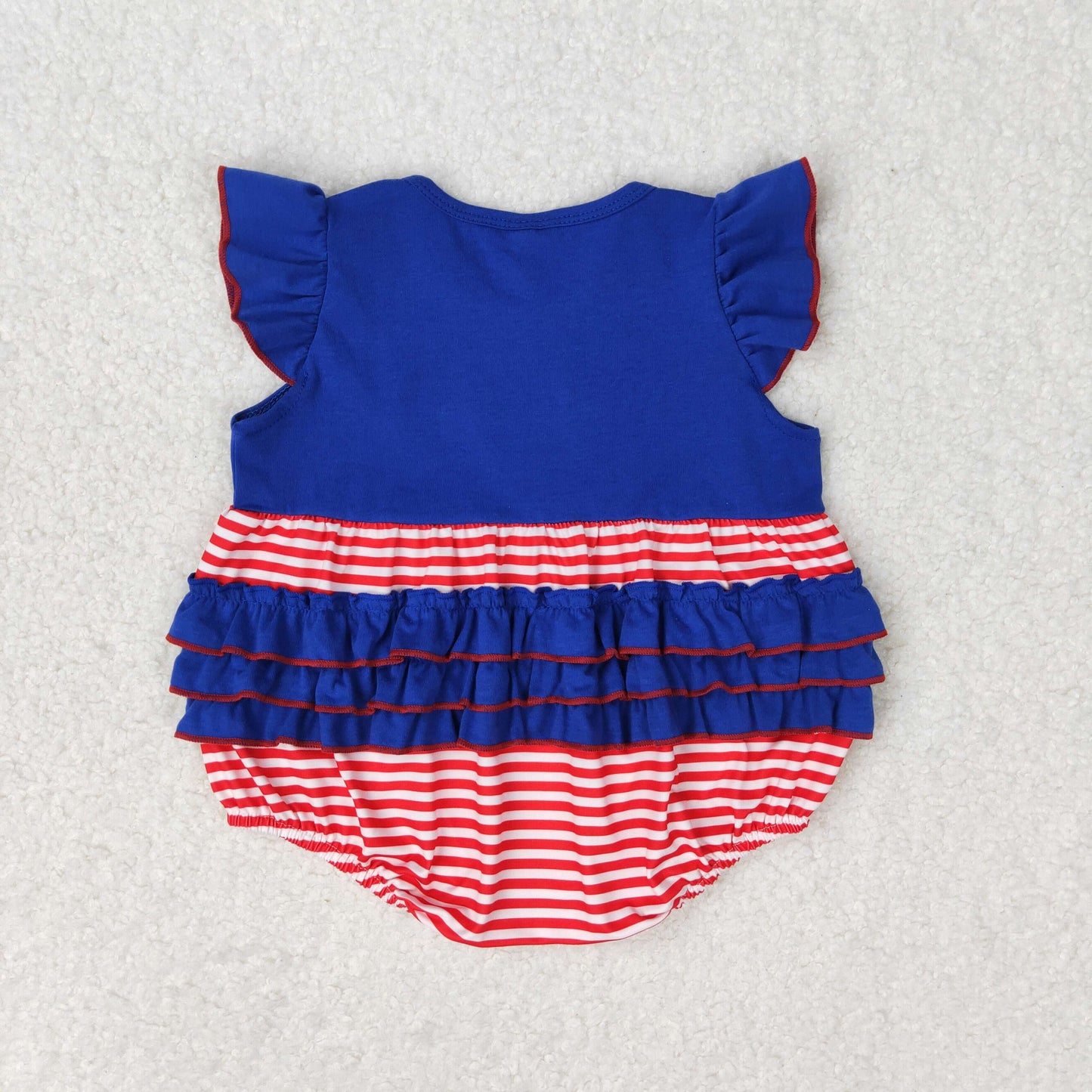 RTS NO MOQ(In Stock) Embroidered flag red and white striped navy blue lace vest jumpsuit