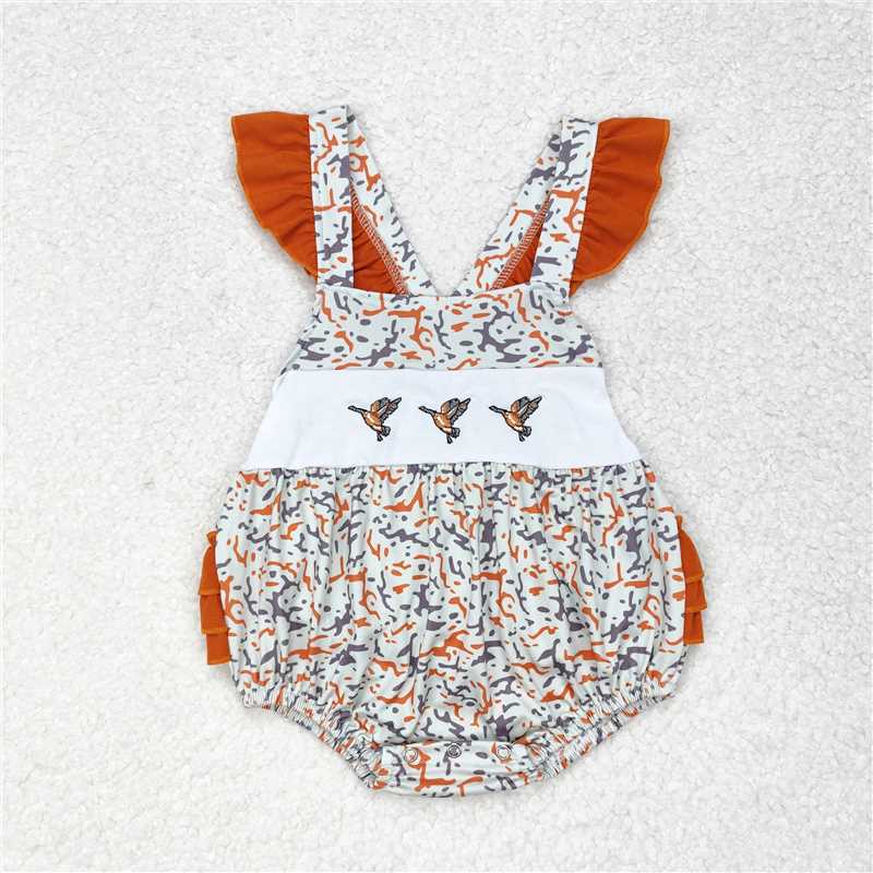 RTS NO MOQ(In Stock) girl Embroidered duck flying Sleeve romper