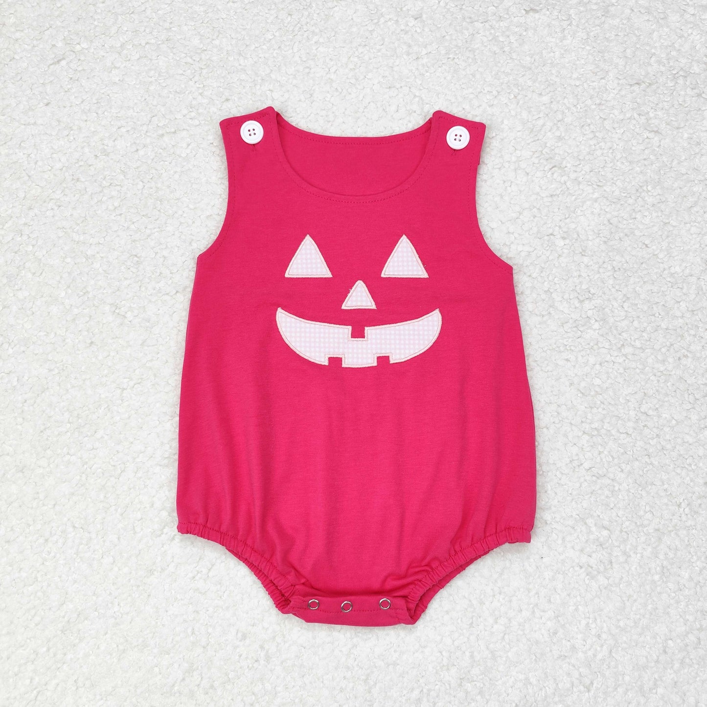 RTS NO MOQ(In Stock ) SR1925 Halloween embroidery smiley face rose red vest jumpsuit