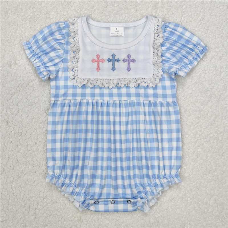 RTS baby girls clothes embroidery easter short Sleeve dress romper