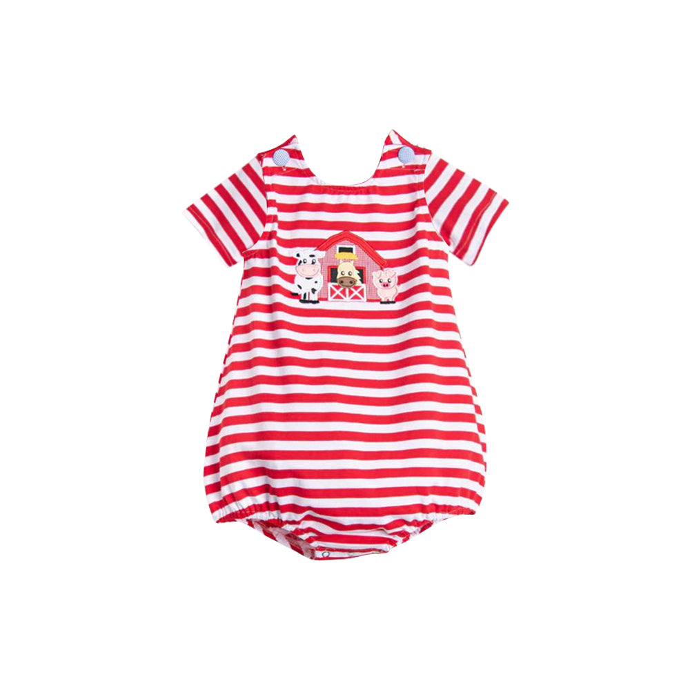 no moq SR3101 pre-order baby girl clothes red striped short sleeve romper-2025.5.2