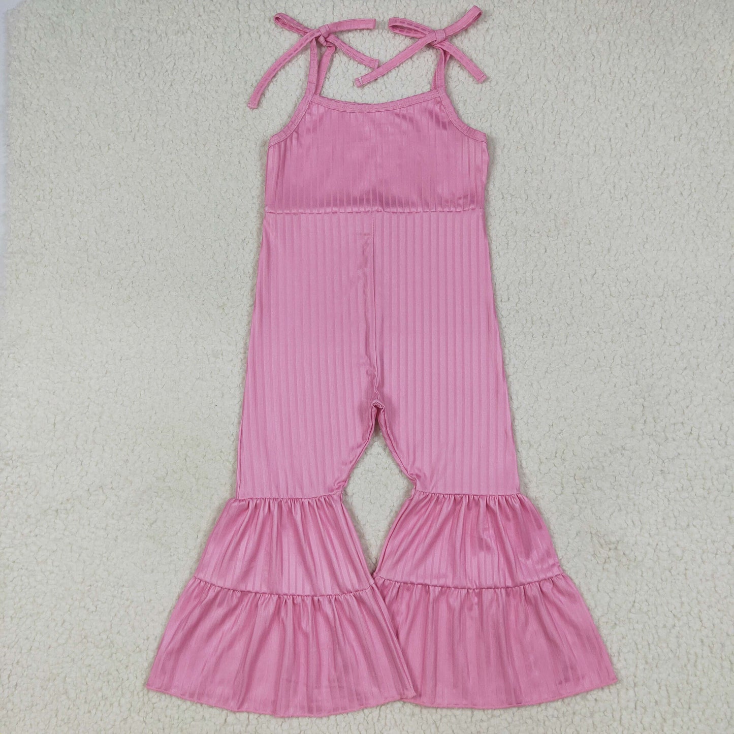 RTS NO MOQ(In Stock)SR3156 Pure pink ribbed suspender jumpsuit
