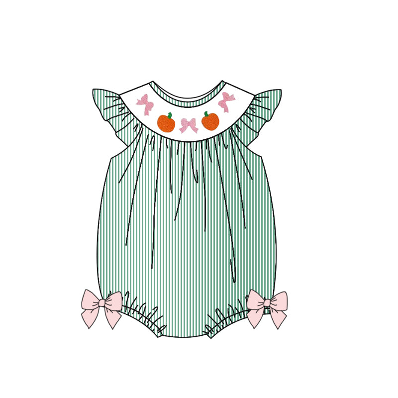 (Pre Order) No moq SR3183 pre-order baby girl clothes pumpkin bow flying sleeve romper-2025.7.2