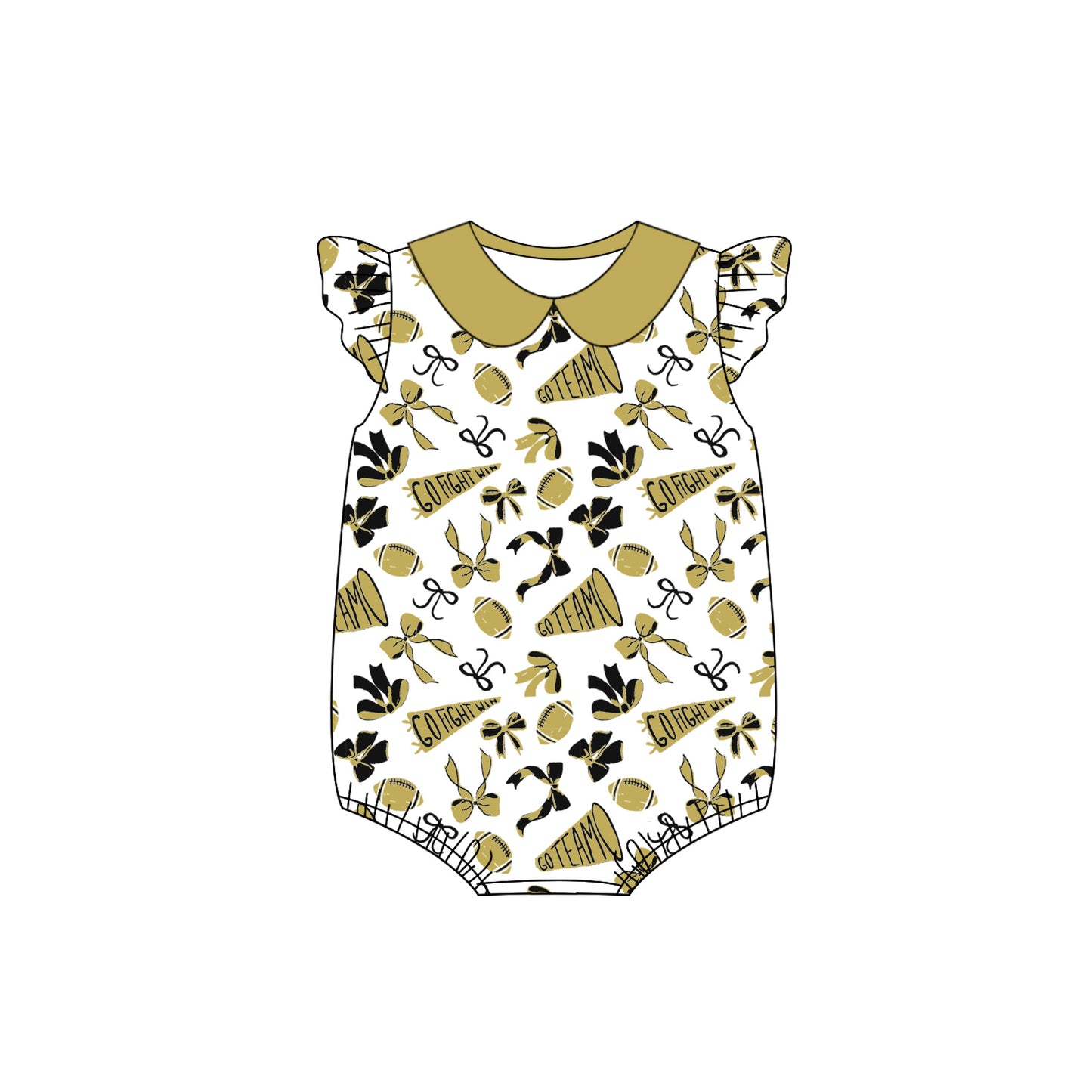 (Pre Order) No moq SR3198 pre-order baby girl clothes team bow khaki flying sleeve romper-2025.7.29