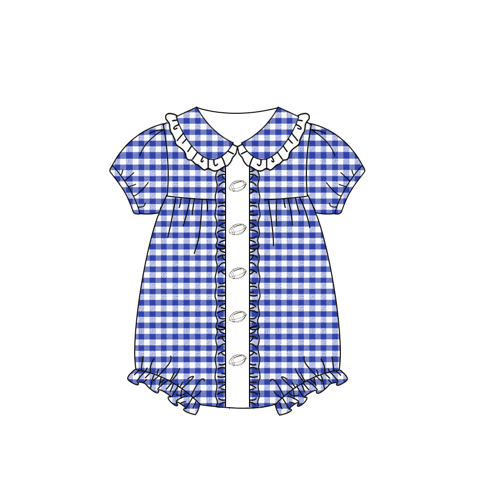 (Pre Order) No moq SR3209 pre-order baby girl clothes rugby blue short sleeve romper-2025.8.11