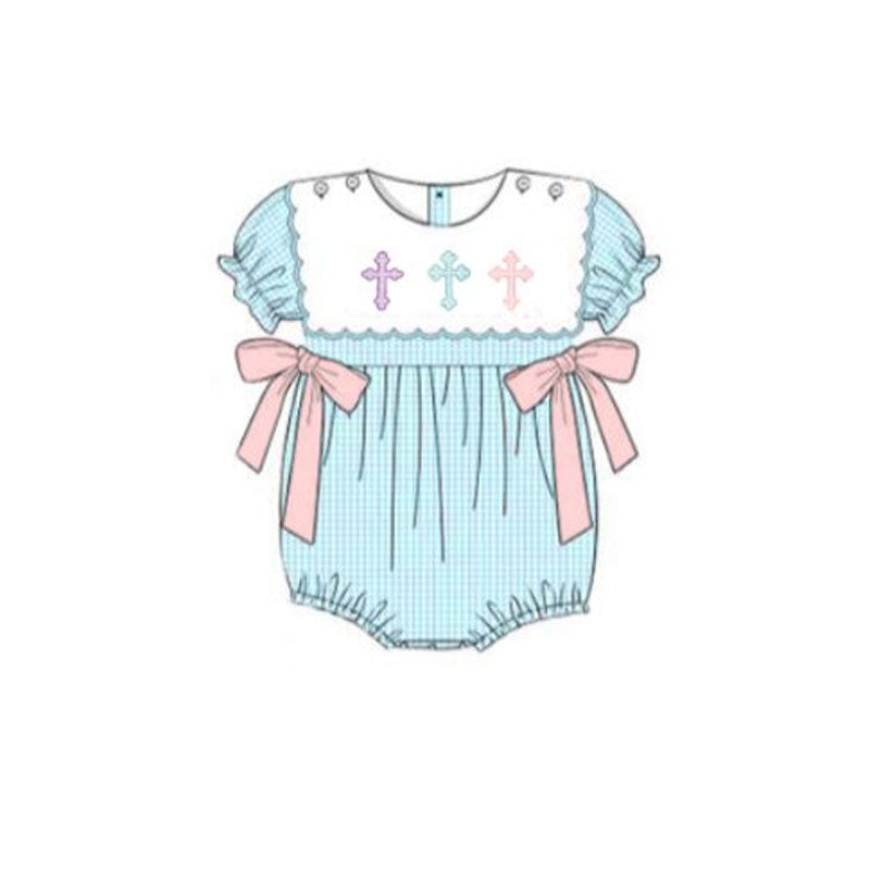 (Pre Order) No moq SR3214 pre-order baby girl clothes easter short sleeve romper-2025.9.13