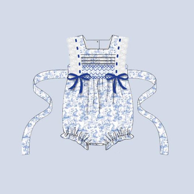 (Pre Order) No moq SR3219 pre-order baby girl clothes blue sleeveless romper-2025.9.13