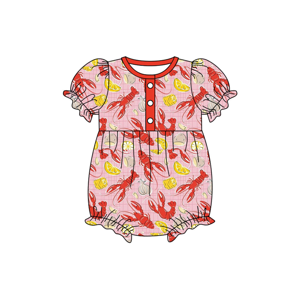 (Pre Order) No moq SR3223 pre-order baby girl clothes lobster short sleeve romper-2025.9.15