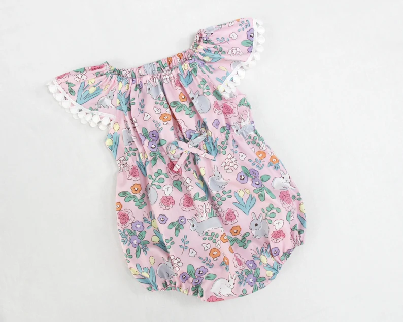 (Pre Order) No moq SR3234 pre-order baby girl clothes bunny floral short sleeve romper-2025.9.23