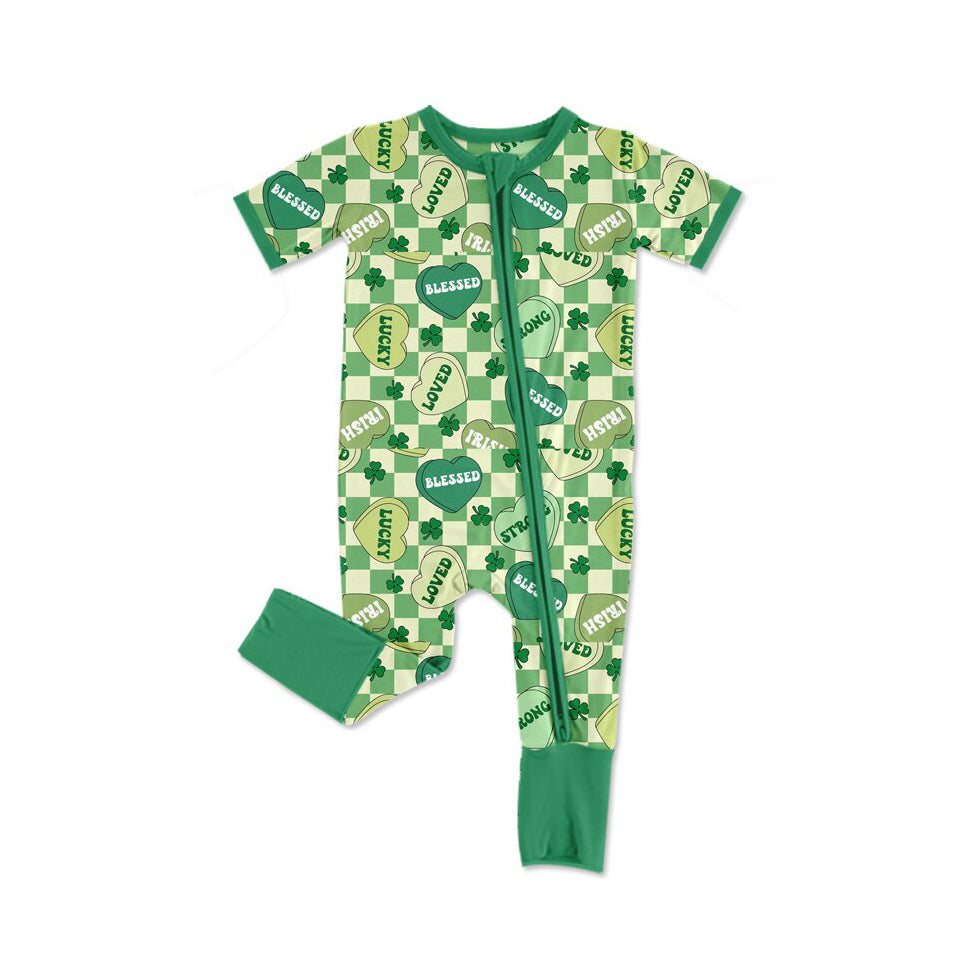 (Pre Order) No moq SR3238 pre-order baby girl clothes love green short sleeve romper-2025.9.25