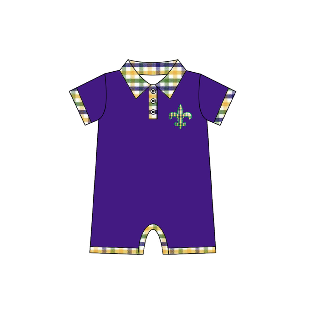 (Pre Order) No moq SR3241 pre-order baby boy clothes mardi gras purple short sleeve romper-2025.9.25