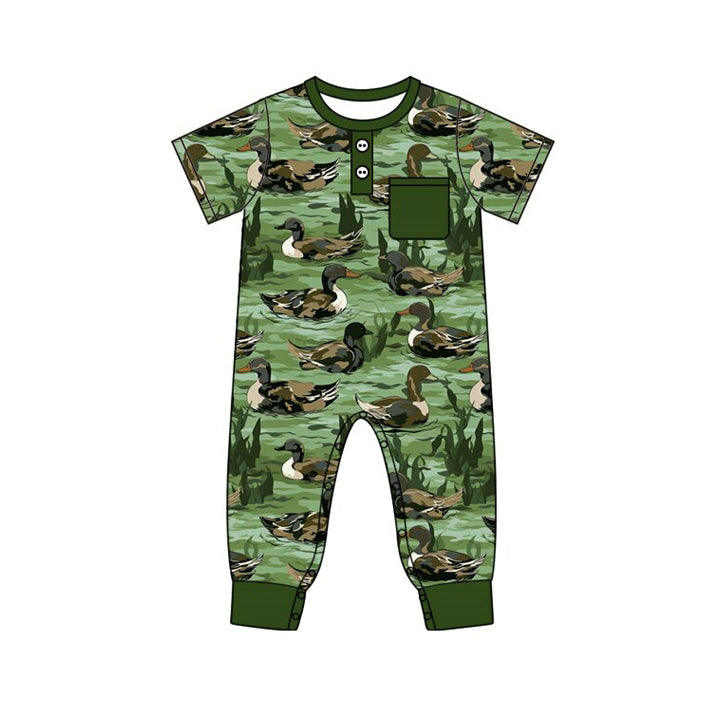 (Pre Order) No moq SR3242 pre-order baby boy clothes duck green short sleeve romper-2025.9.25