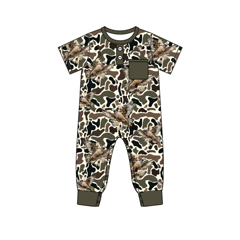 (Pre Order) No moq SR3246 pre-order baby boy clothes duck camouflage short sleeve romper-2025.9.26