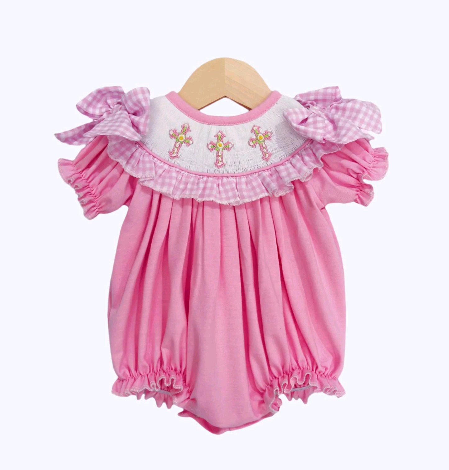 (Pre Order) No moq SR3250 pre-order baby girl clothes easter pink short sleeve romper-25.9.26