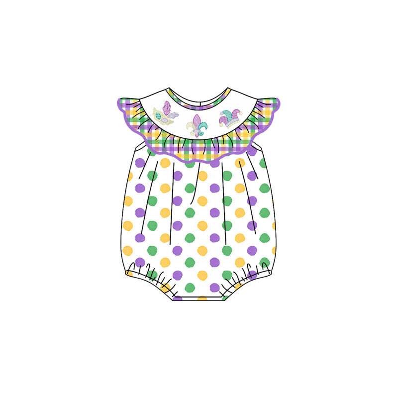 (Pre Order) No moq SR3252 pre-order baby girl clothes mardi gras flying sleeve romper-2025.9.26