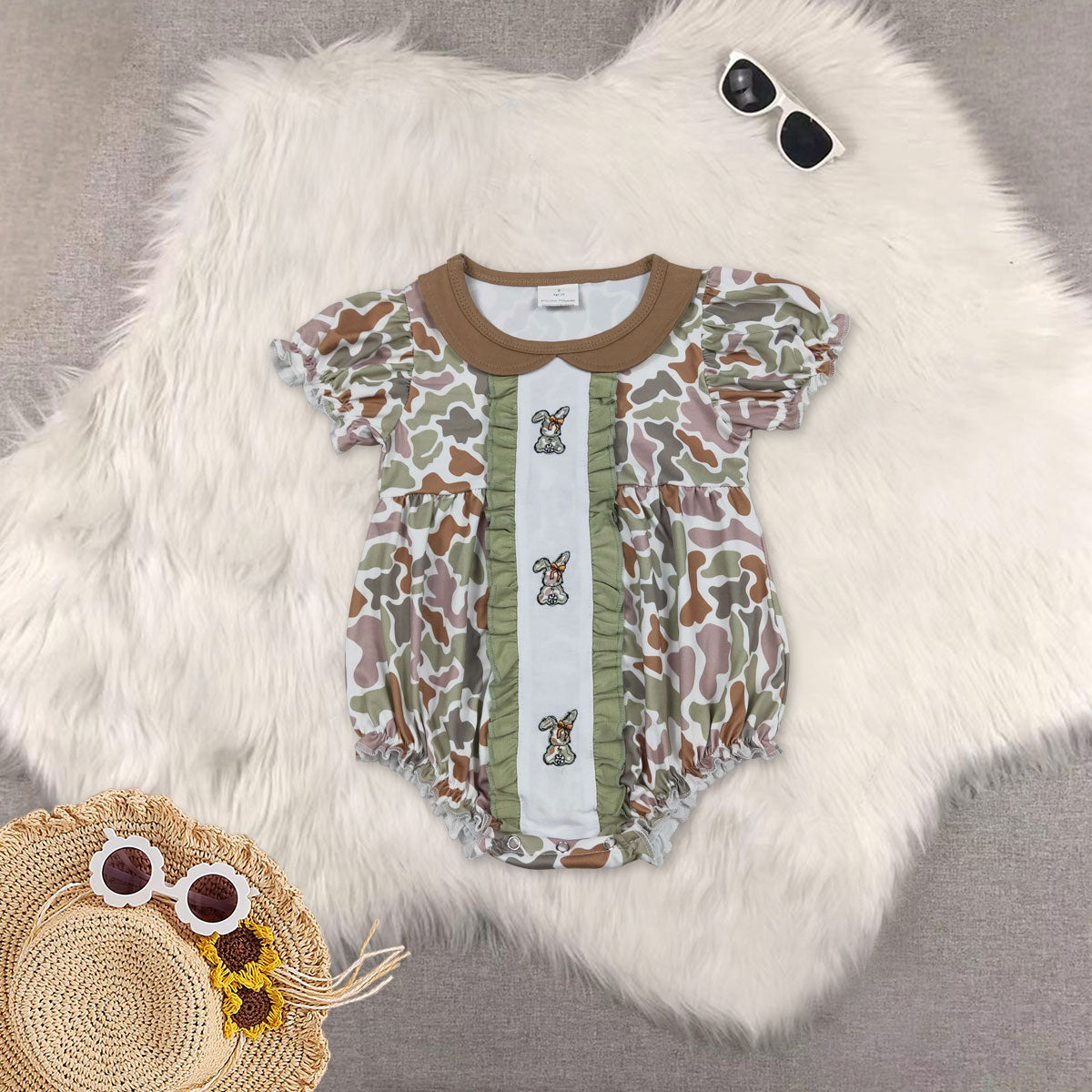 RTS NO MOQ Sibling baby girl boy clothes embroidery easter short-Sleeve rompers
