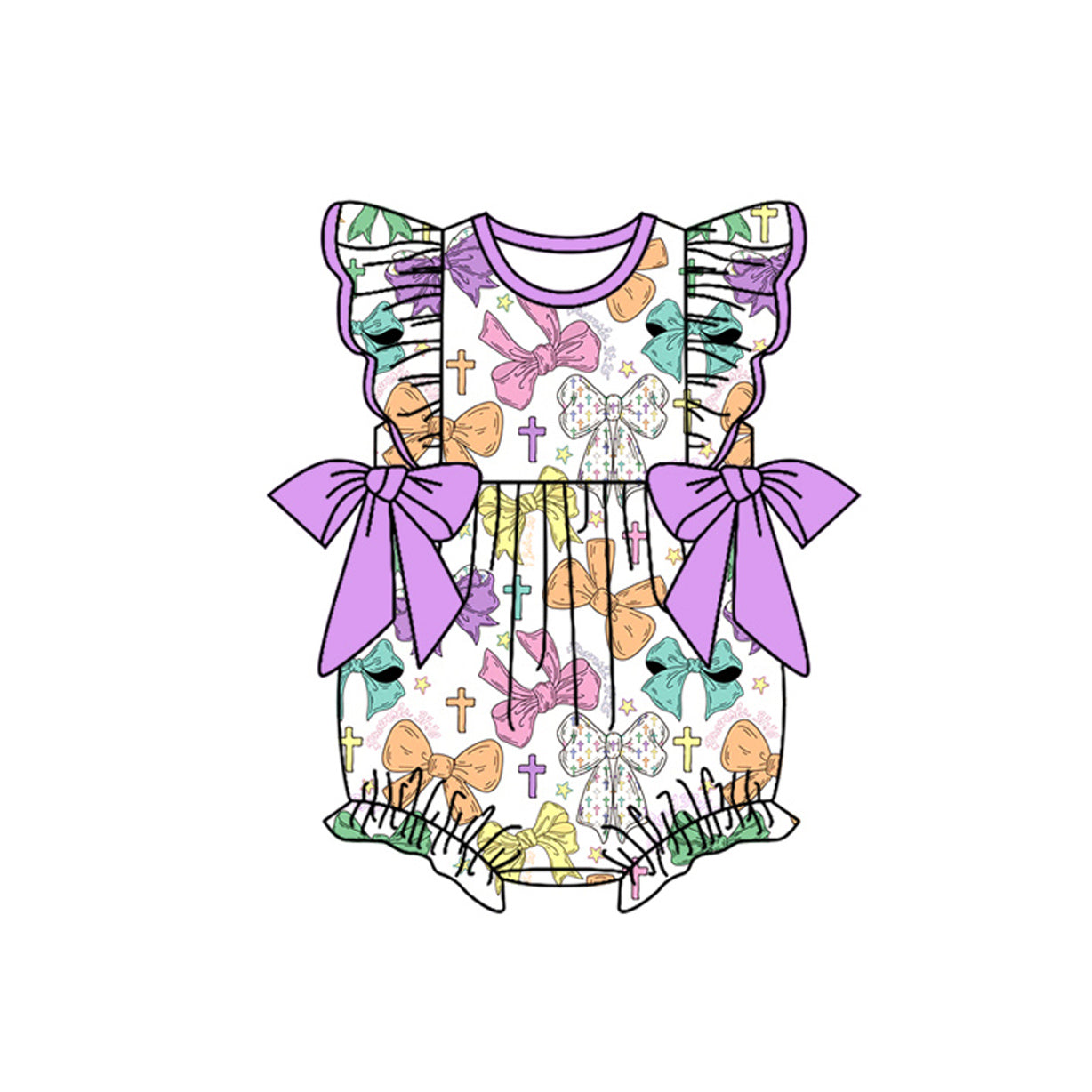 (Pre Order) No moq SR3318 pre-order baby girl clothes bow purple flying sleeve romper-2025.10.14