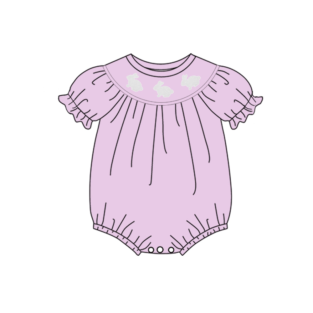 (Pre Order) No moq SR3320 pre-order baby girl clothes bunny purple short sleeve romper-2025.10.15