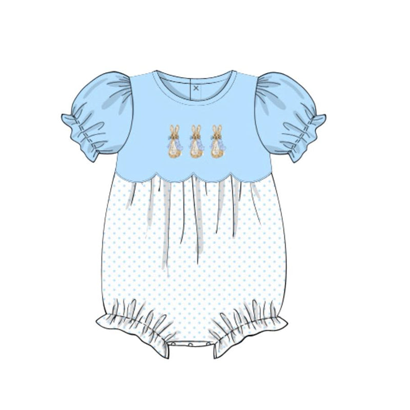 (Pre Order) No moq SR3338 pre-order baby girl clothes easter blue short sleeve romper-2025.10.17