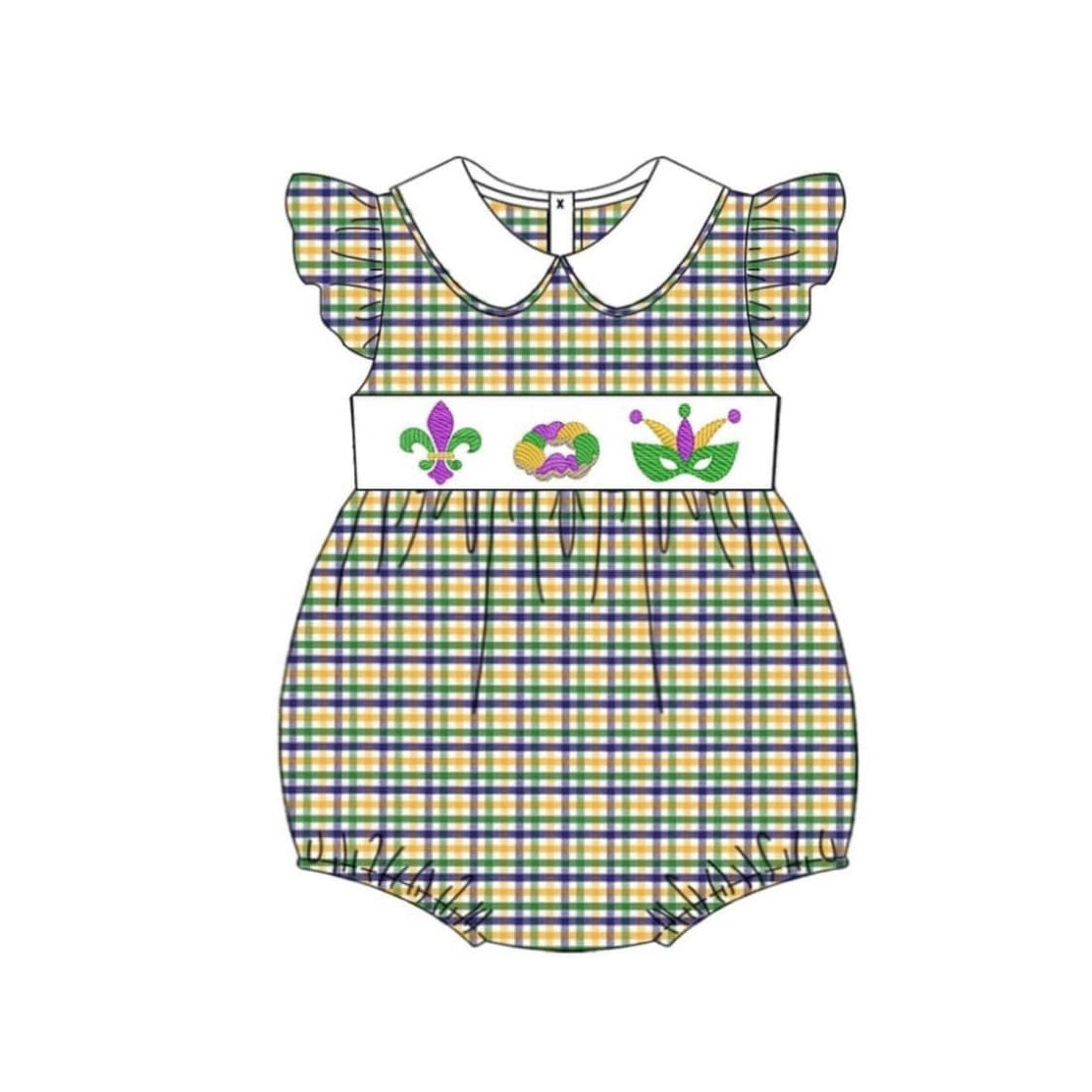 (Pre Order) No moq SR3350 pre-order baby girl clothes mardi gras flying sleeve romper-2025.10.20