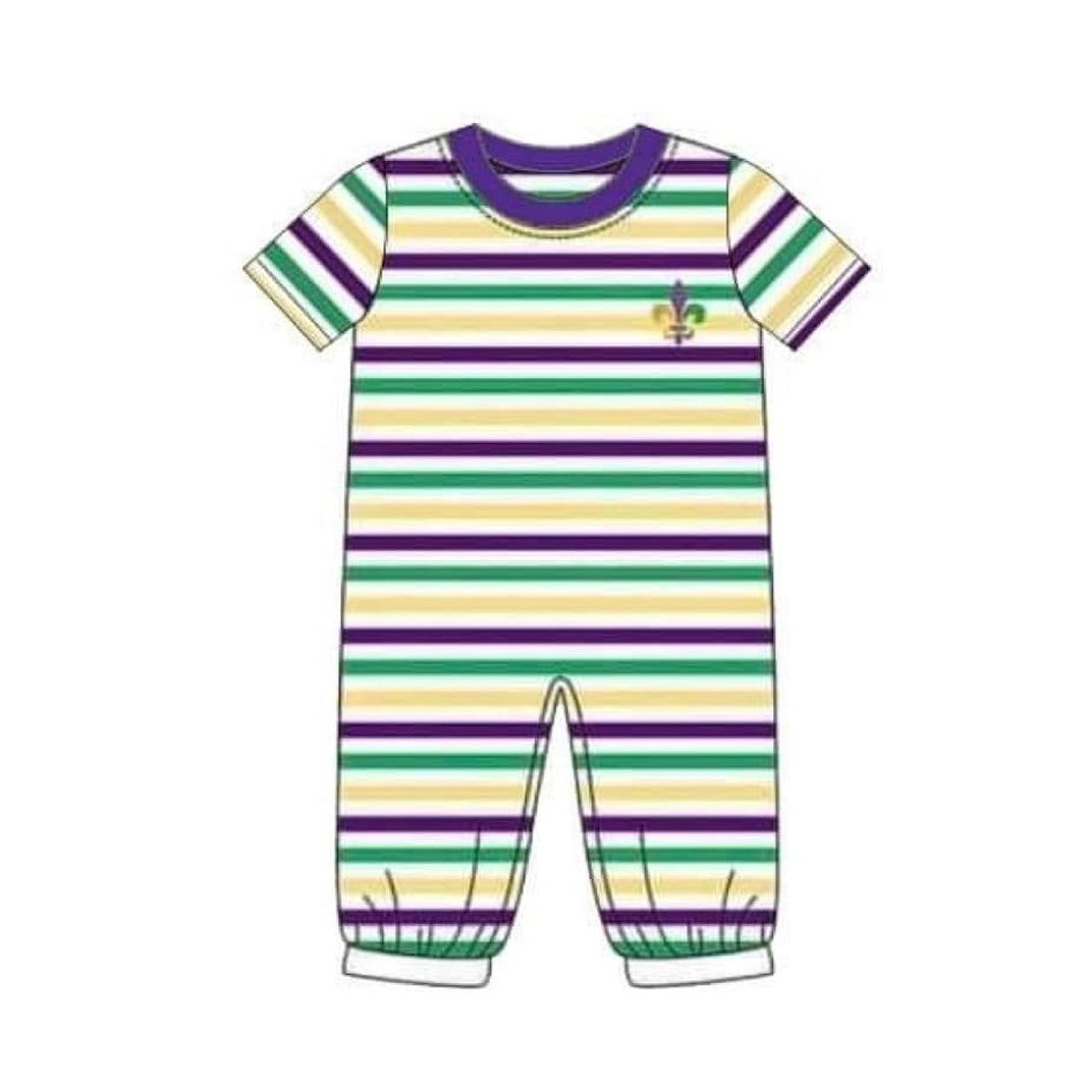 (Pre Order) No moq SR3353 pre-order baby boy clothes mardi gras short sleeve romper-2025.10.20