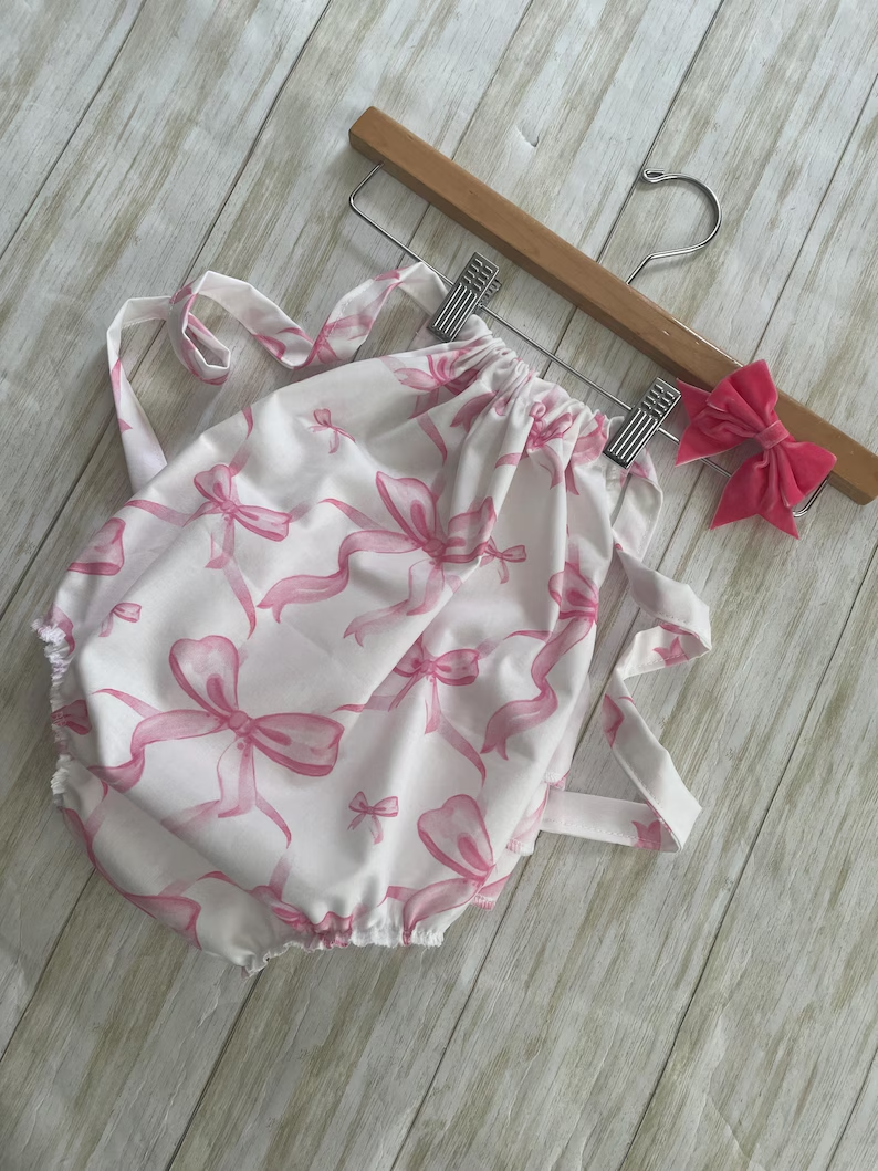 (Pre Order) No moq SR3424 pre-order baby girl clothes bow pink suspender romper-2025.10.28