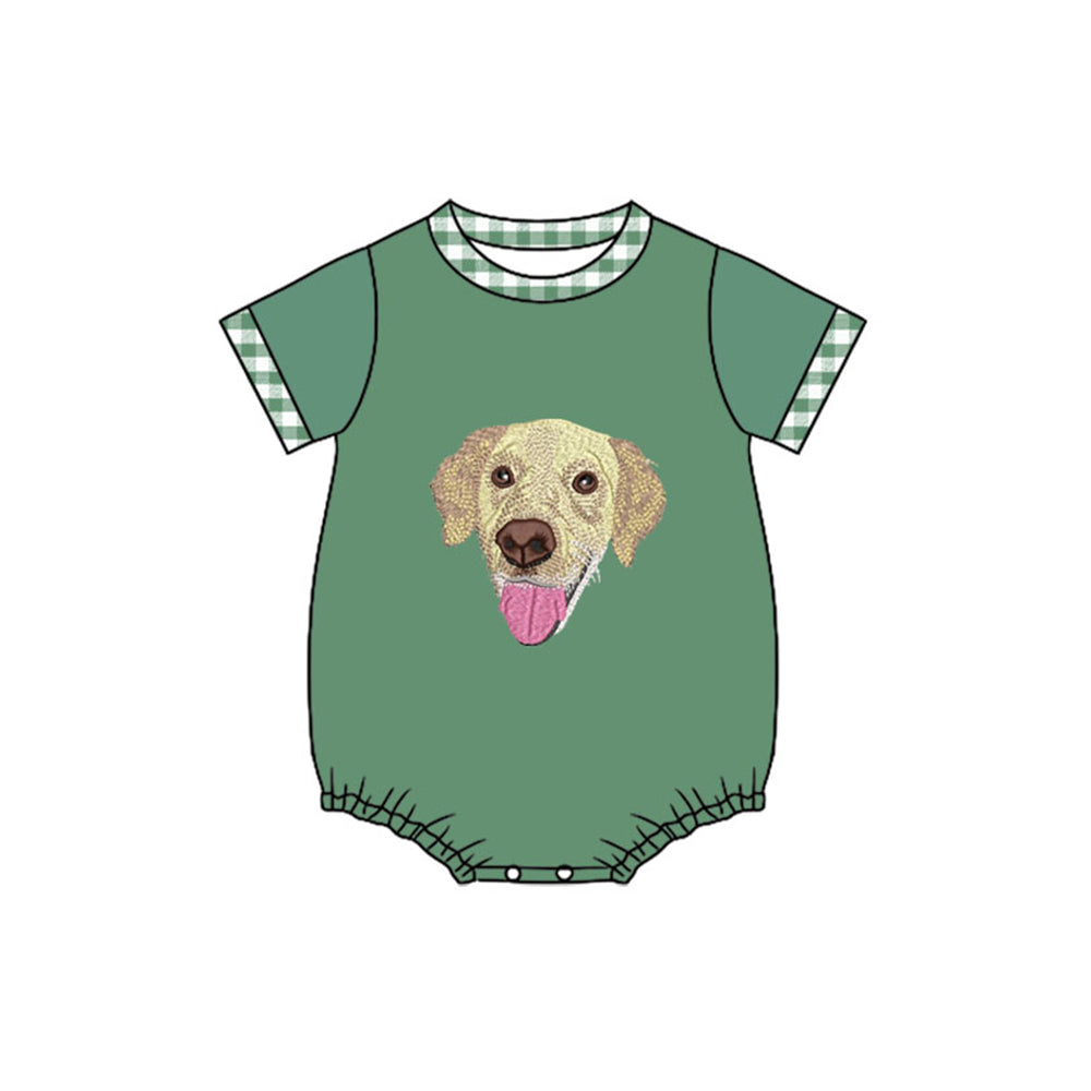 (Pre Order) No moq SR3468 pre-order baby boy clothes puppy green short sleeve romper-2025.10.31