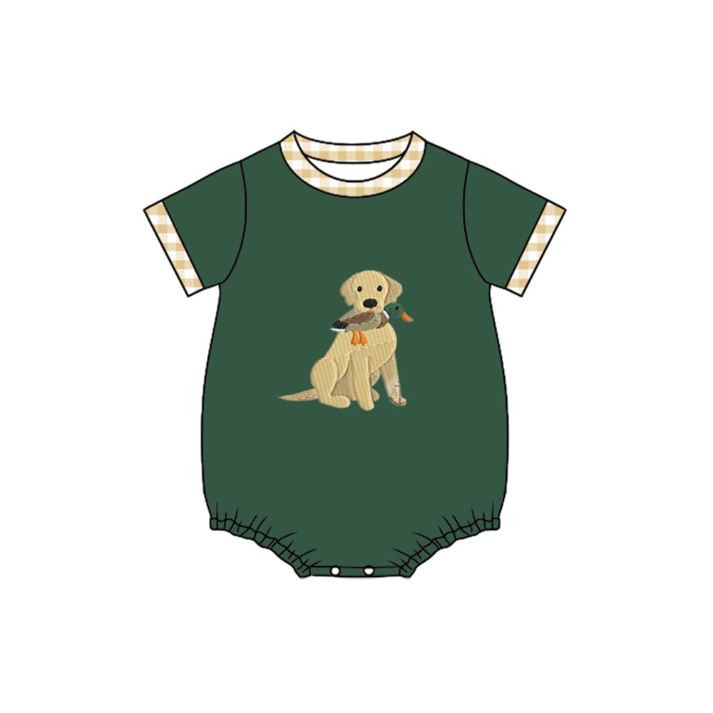 (Pre Order) No moq SR3469 pre-order baby boy clothes puppy duck green short sleeve romper-2025.10.31