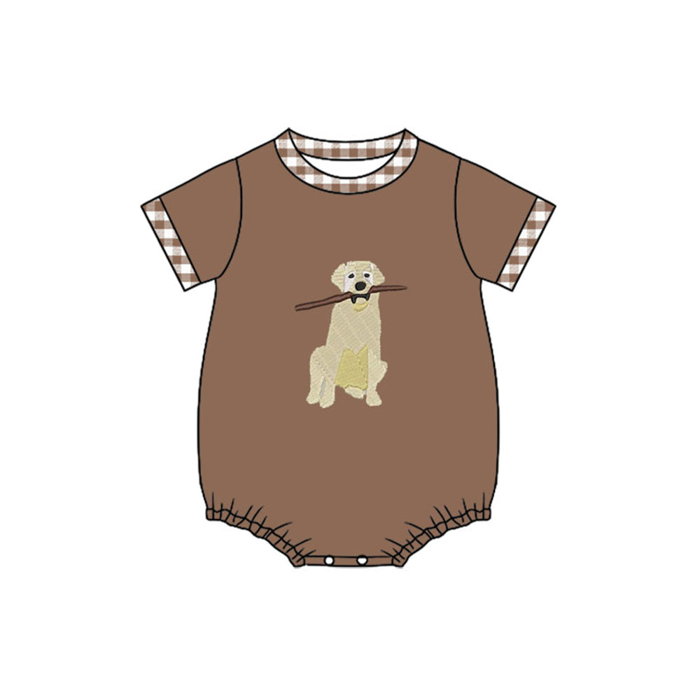 (Pre Order) No moq SR3470 pre-order baby boy clothes puppy brown short sleeve romper-2025.10.31