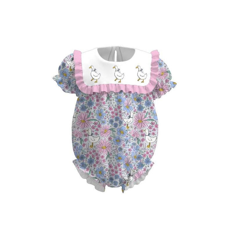 (Pre Order) No moq SR3480 pre-order baby girl clothes floral short sleeve romper-2025.11.4